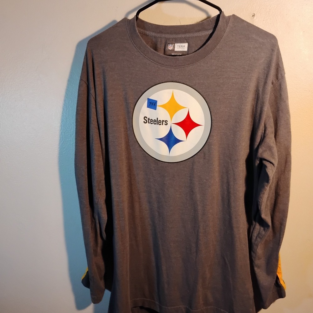 Pittsburgh Steelers NFL Apparel Long Sleeve Logo Sewn Stripe Sleeves Mens Large